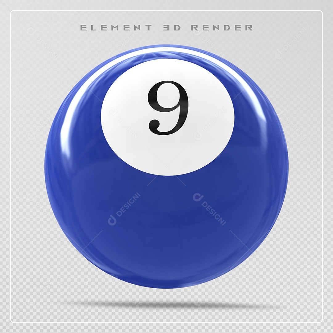 Bola de Bilhar Número 9 Azul Elemento 3D para Composição Sem Fundo