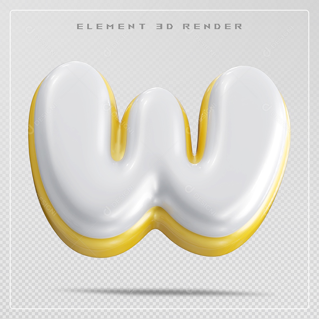 Elemento 3D Letra W Branco Para Composição PSD