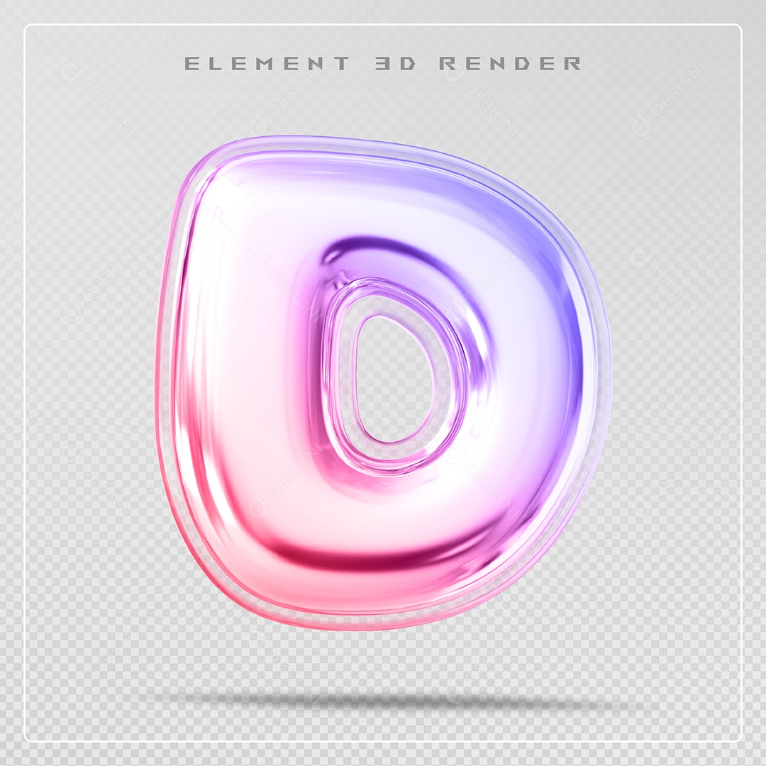 Elemento 3D Letra D Colorido Para Composição PSD
