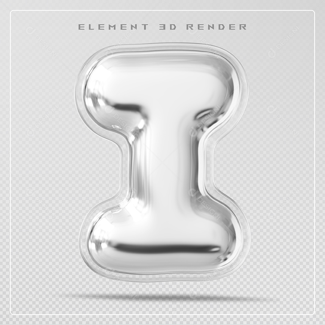 Elemento 3D Letra I Prata Para Composição PSD