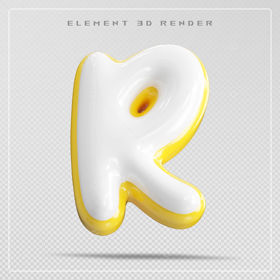 Elemento 3D Letra R Branco Para Composição PSD