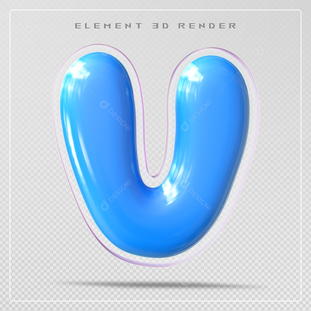 Elemento 3D Letra V Azul Para Composição PSD