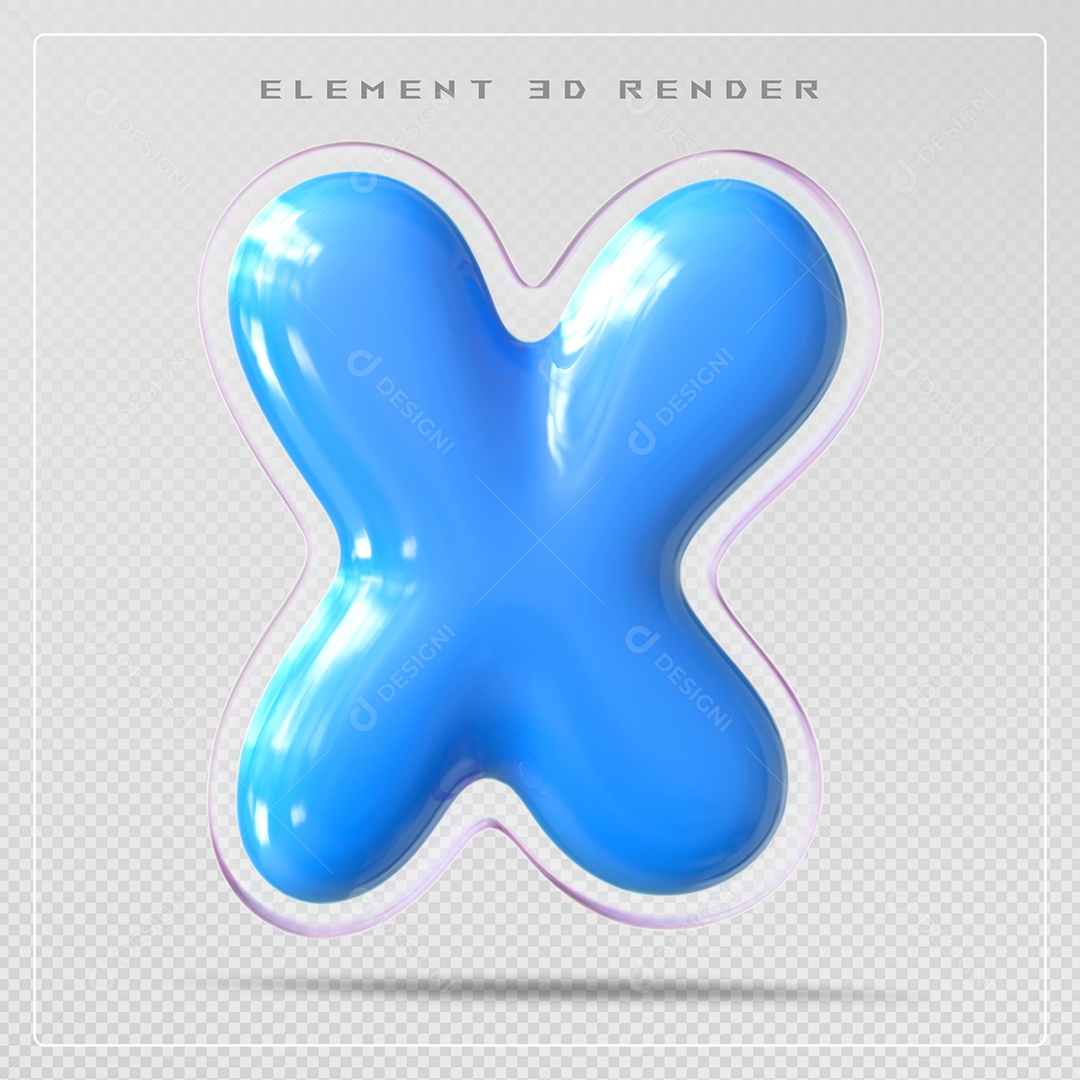 Elemento 3D Letra X Azul Para Composição PSD