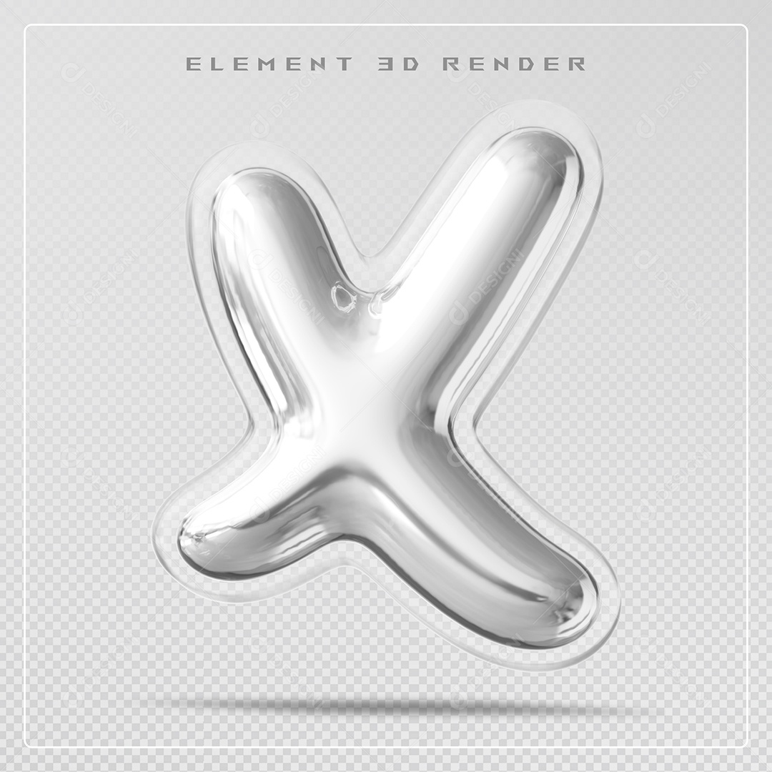 Elemento 3D Letra X Prata Para Composição PSD