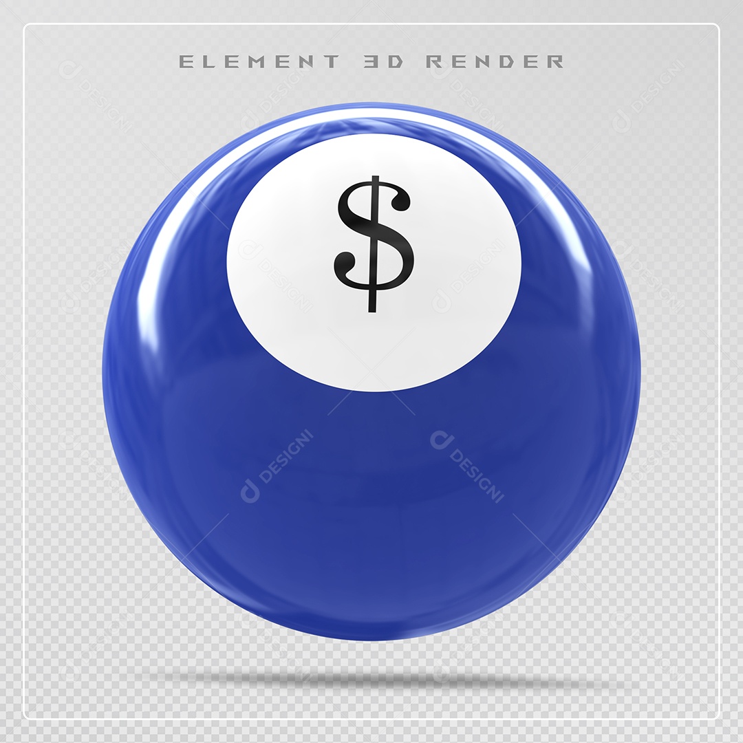 Bola de Bilhar Número $ AzulElemento 3D para Composição Sem Fundo