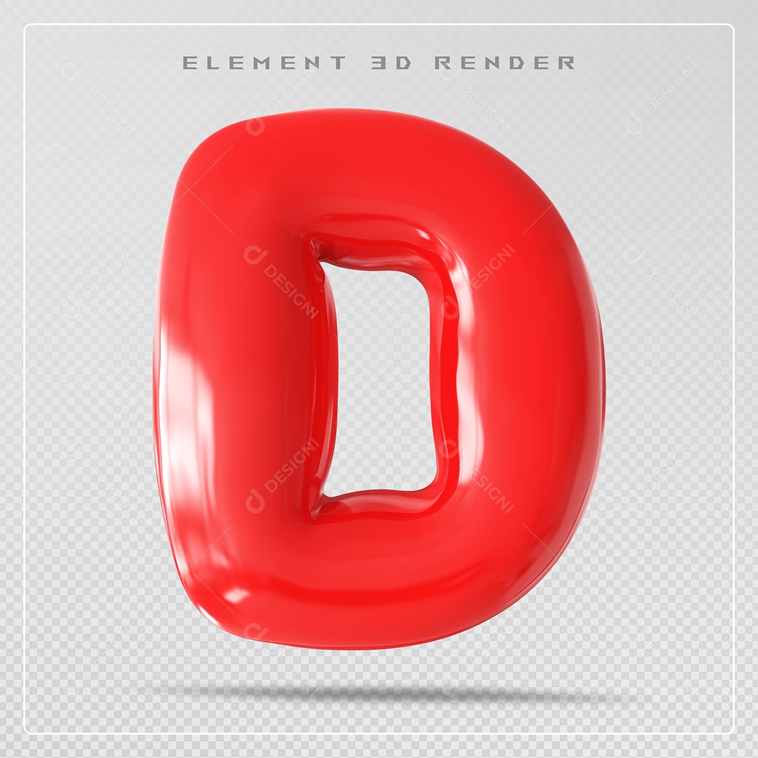 Elemento 3D Letra D Vermelho Para Composição PSD