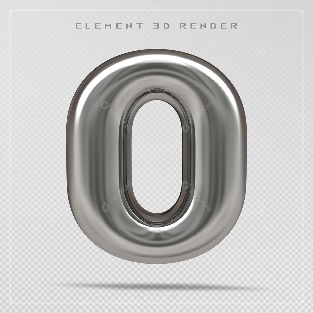 Elemento 3D Número 0 Prata para Composição PSD
