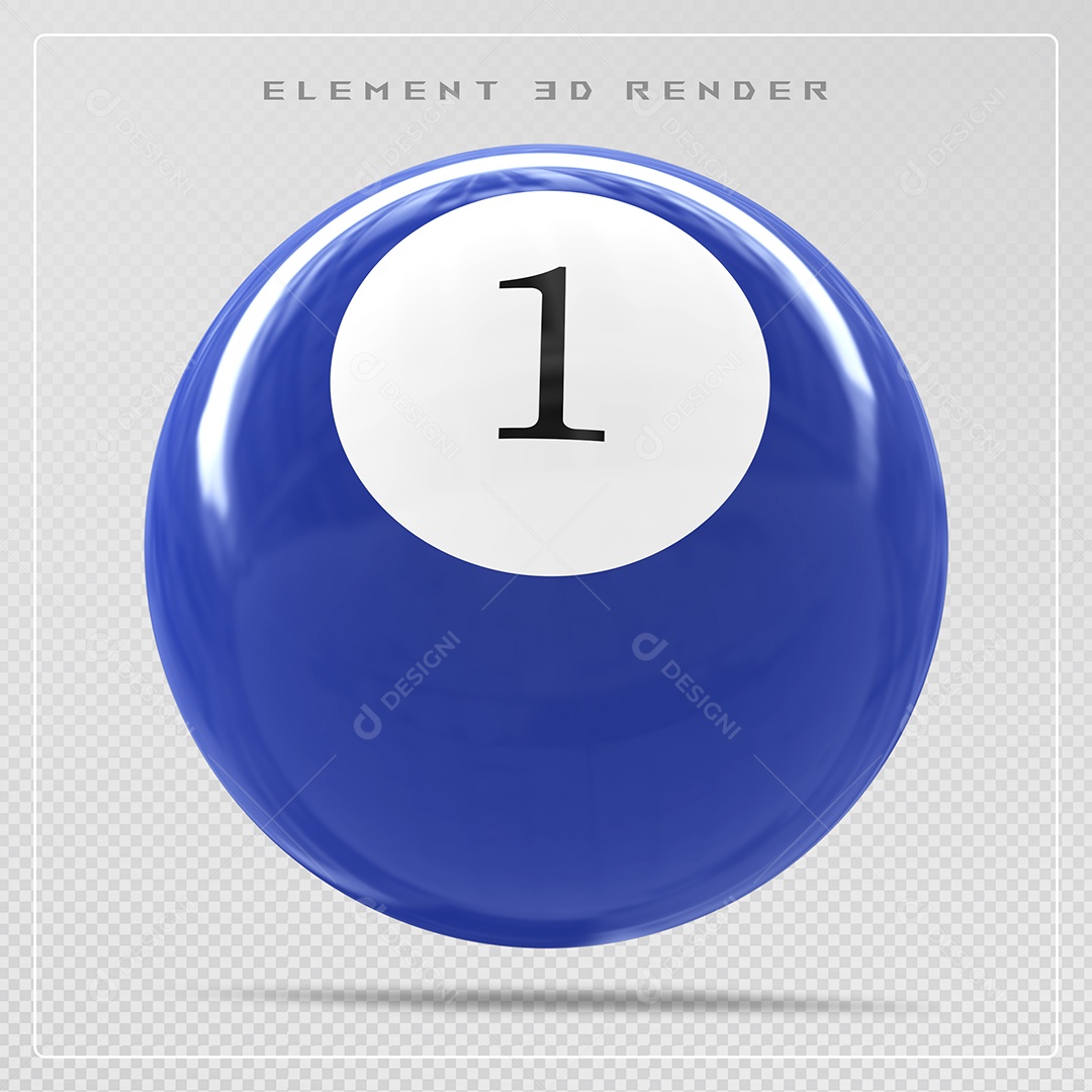 Bola de Bilhar Número 1 Azul Elemento 3D para Composição Sem Fundo