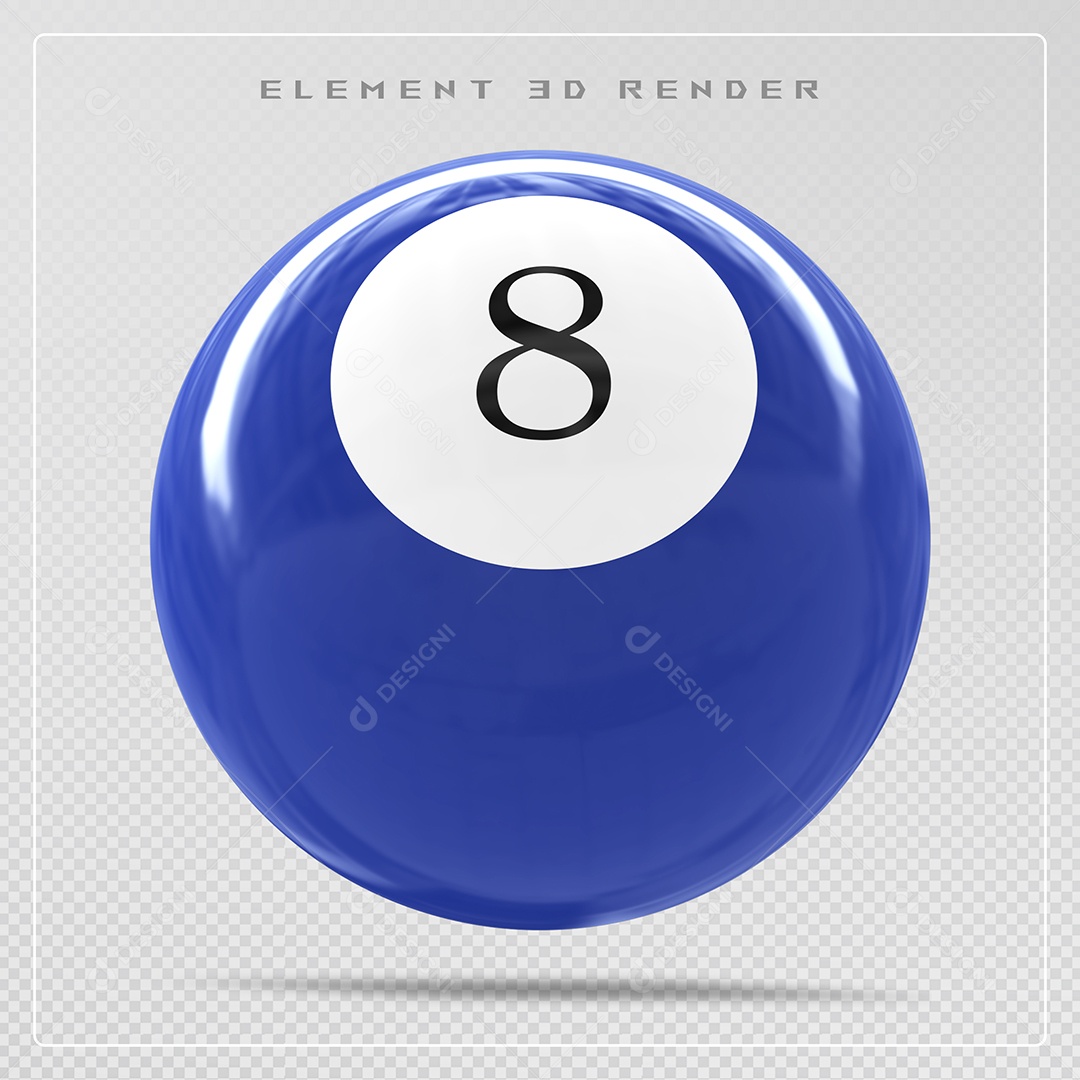 Bola de Bilhar Número 8 Azul Elemento 3D para Composição Sem Fundo