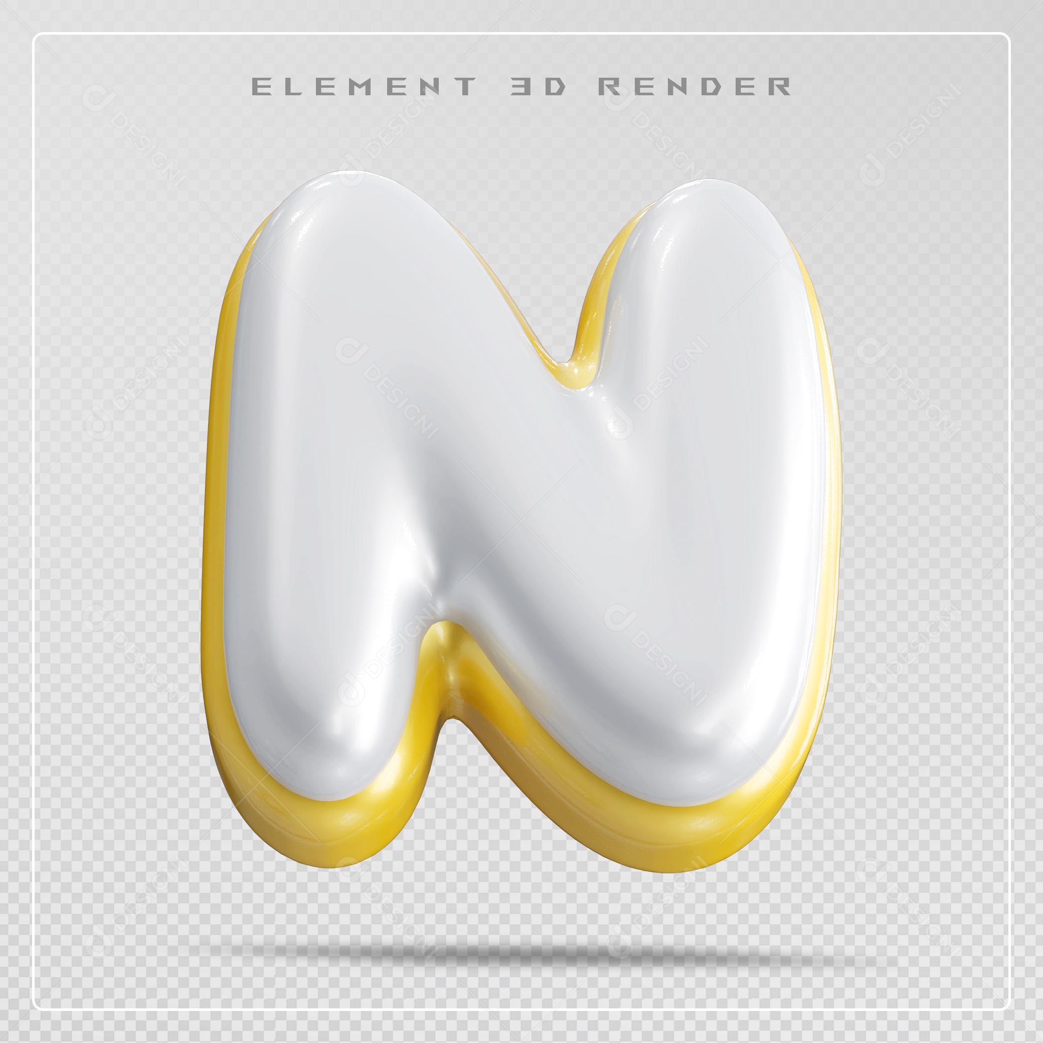Elemento 3D Letra N Branco Para Composição PSD