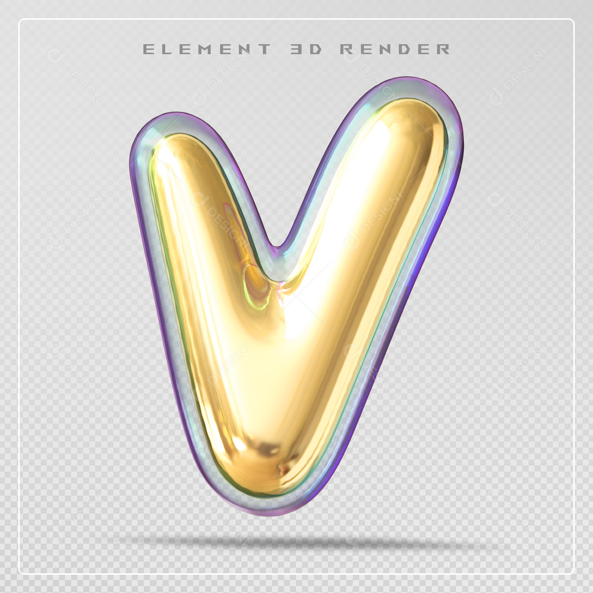Elemento 3D Letra V Dourado Para Composição PSD