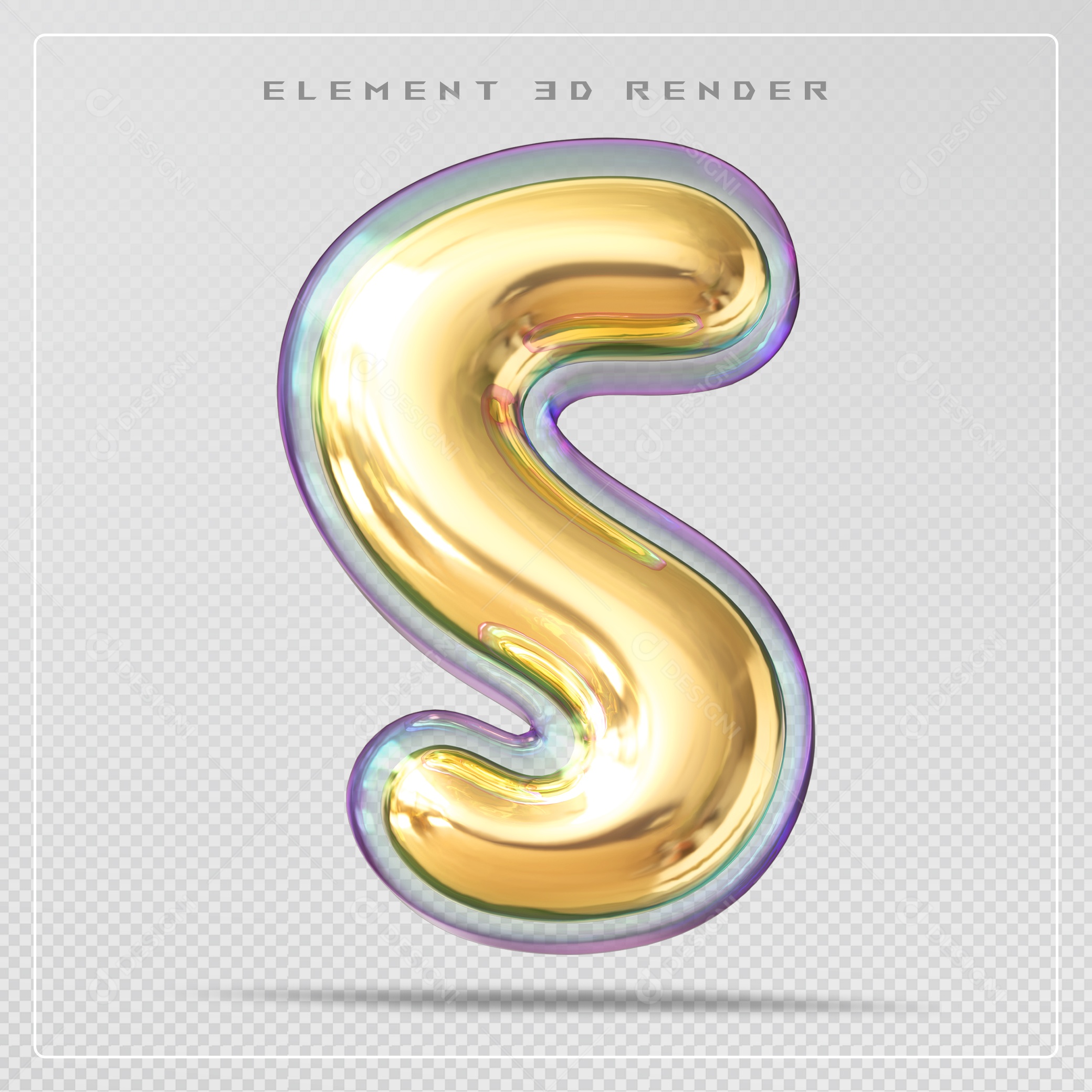 Elemento 3D Letra S Dourado Para Composição PSD