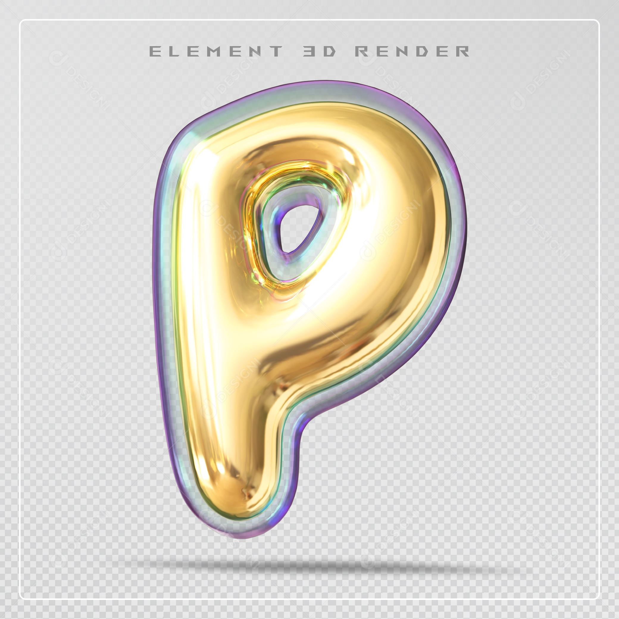Elemento 3D Letra P Dourado Para Composição PSD
