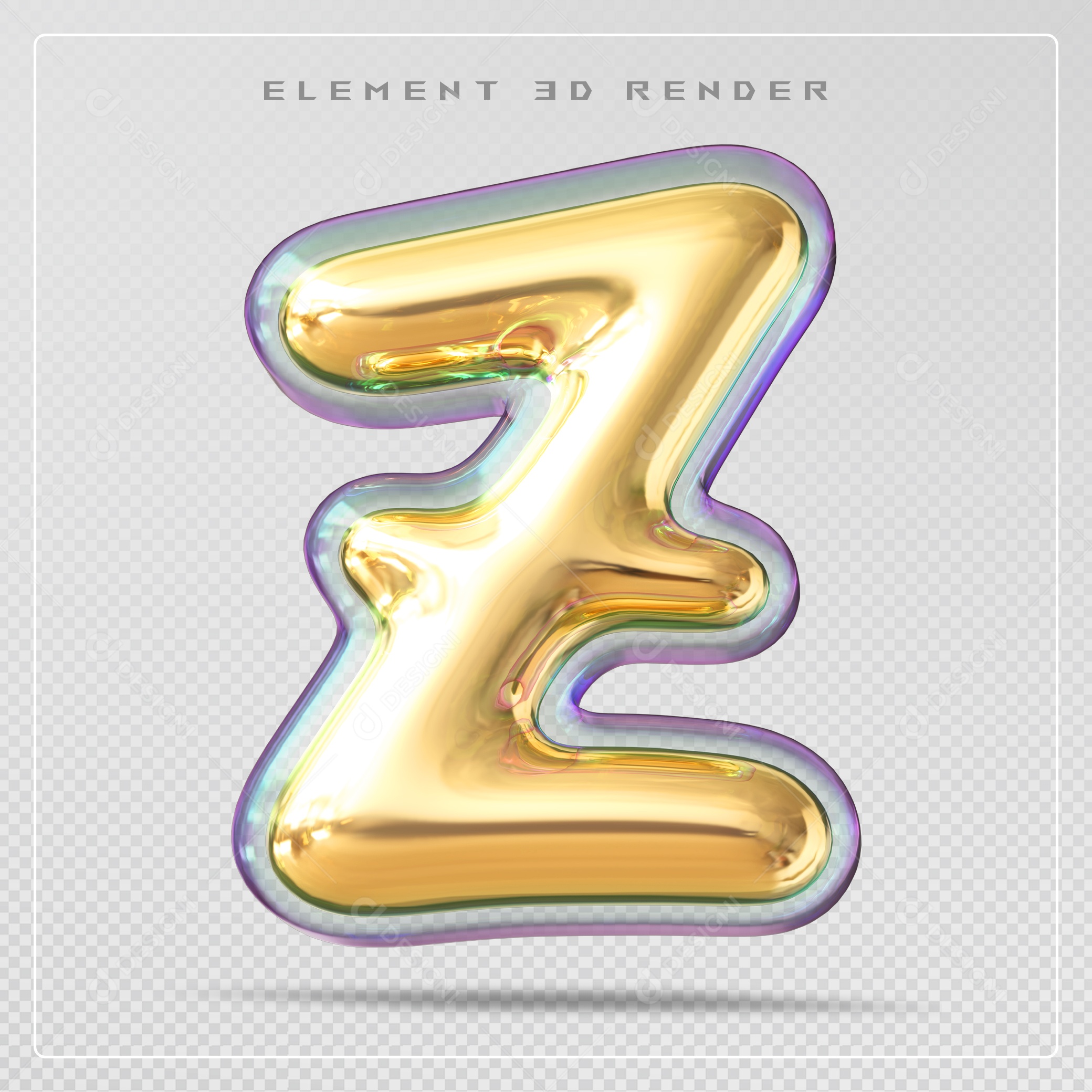 Elemento 3D Letra Z Dourado Para Composição PSD