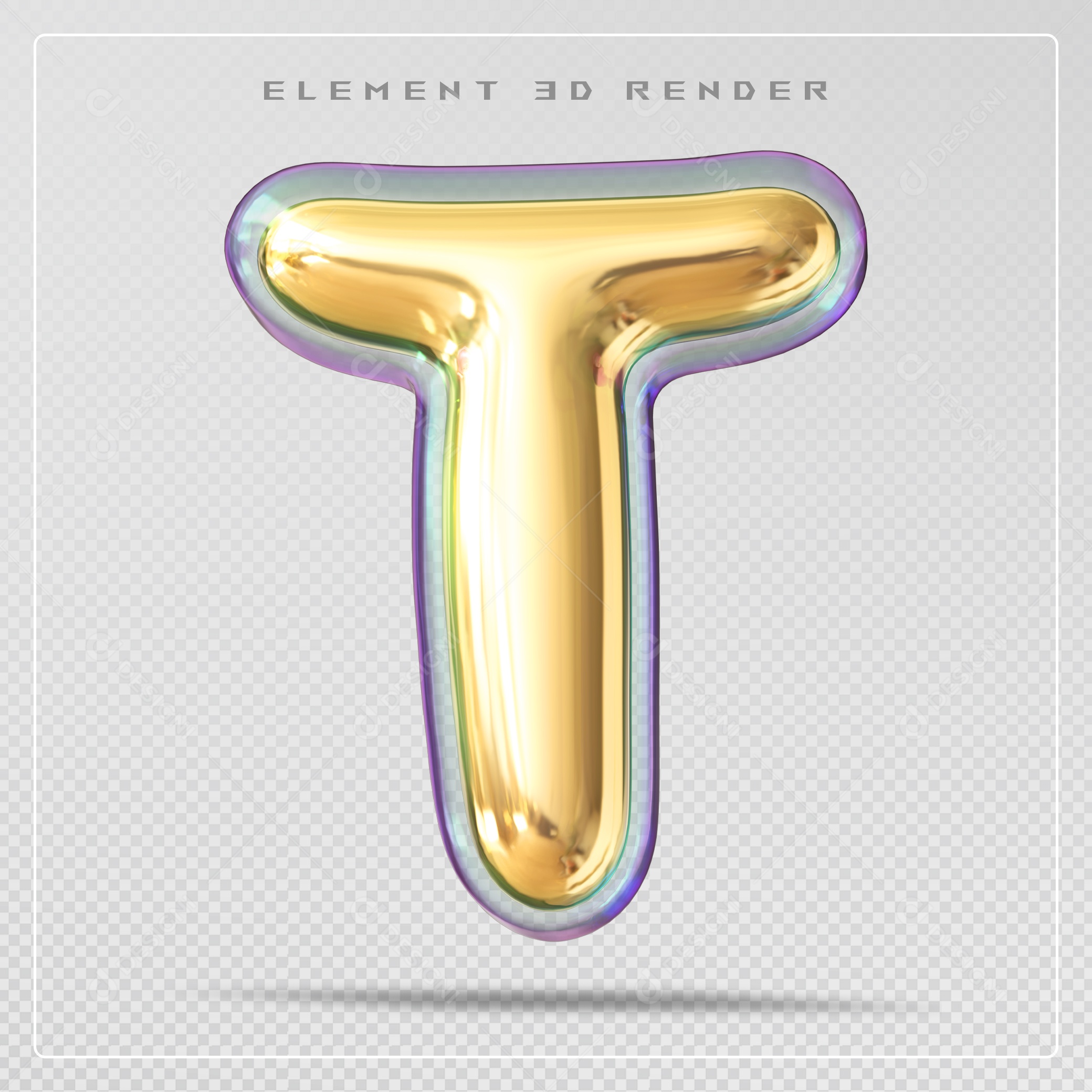 Elemento 3D Letra T Dourado Para Composição PSD