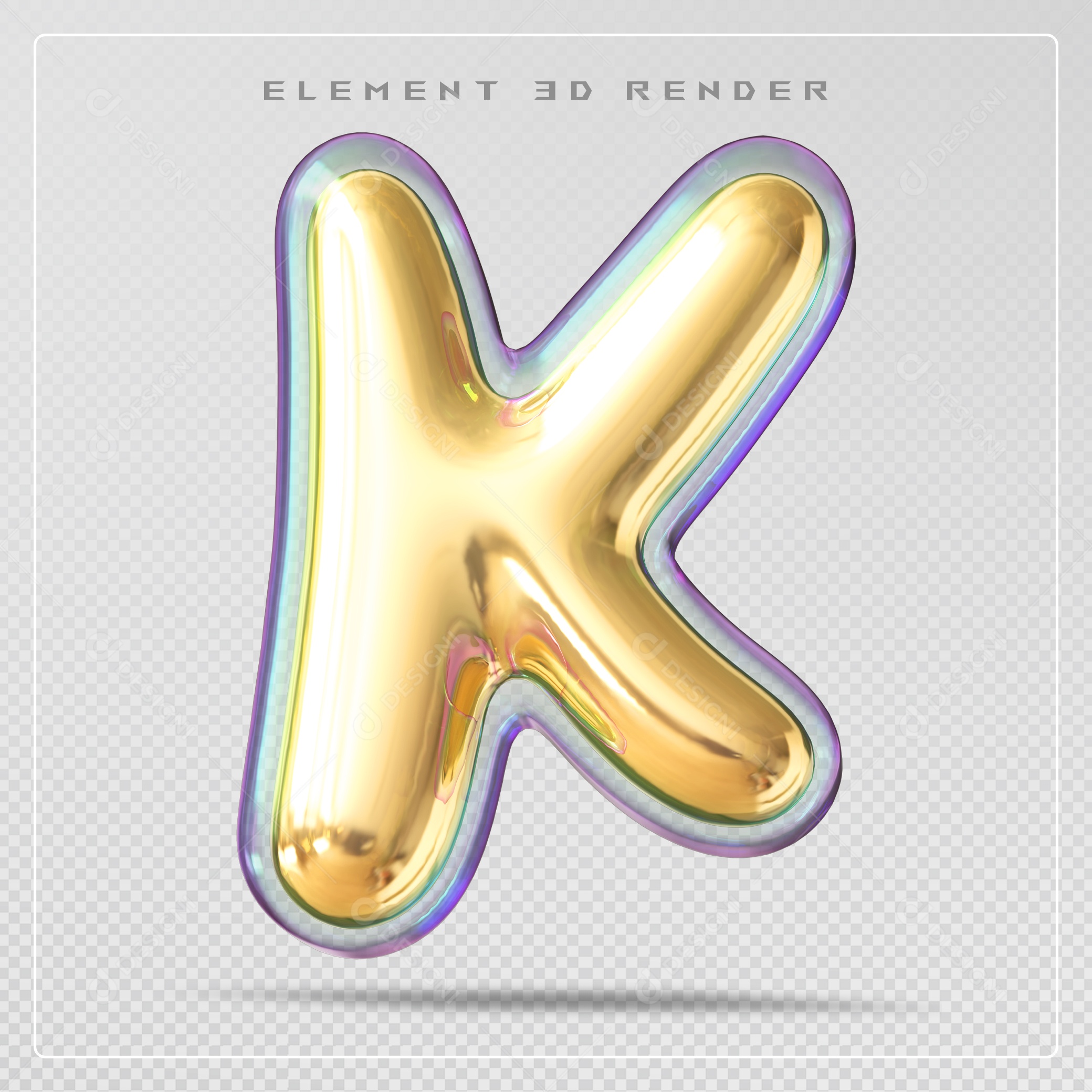 Elemento 3D Letra K Dourado Para Composição PSD