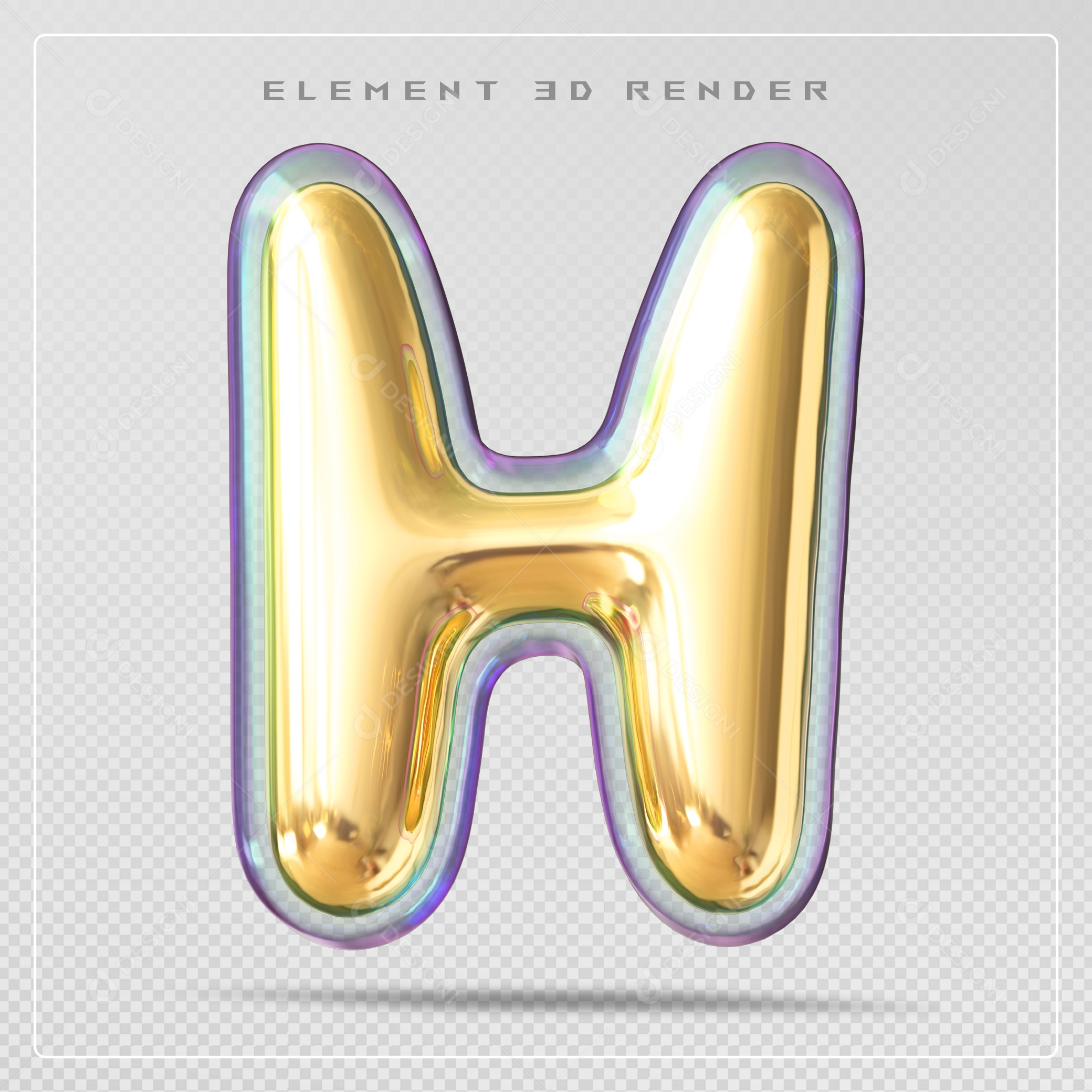 Elemento 3D Letra H Dourado Para Composição PSD