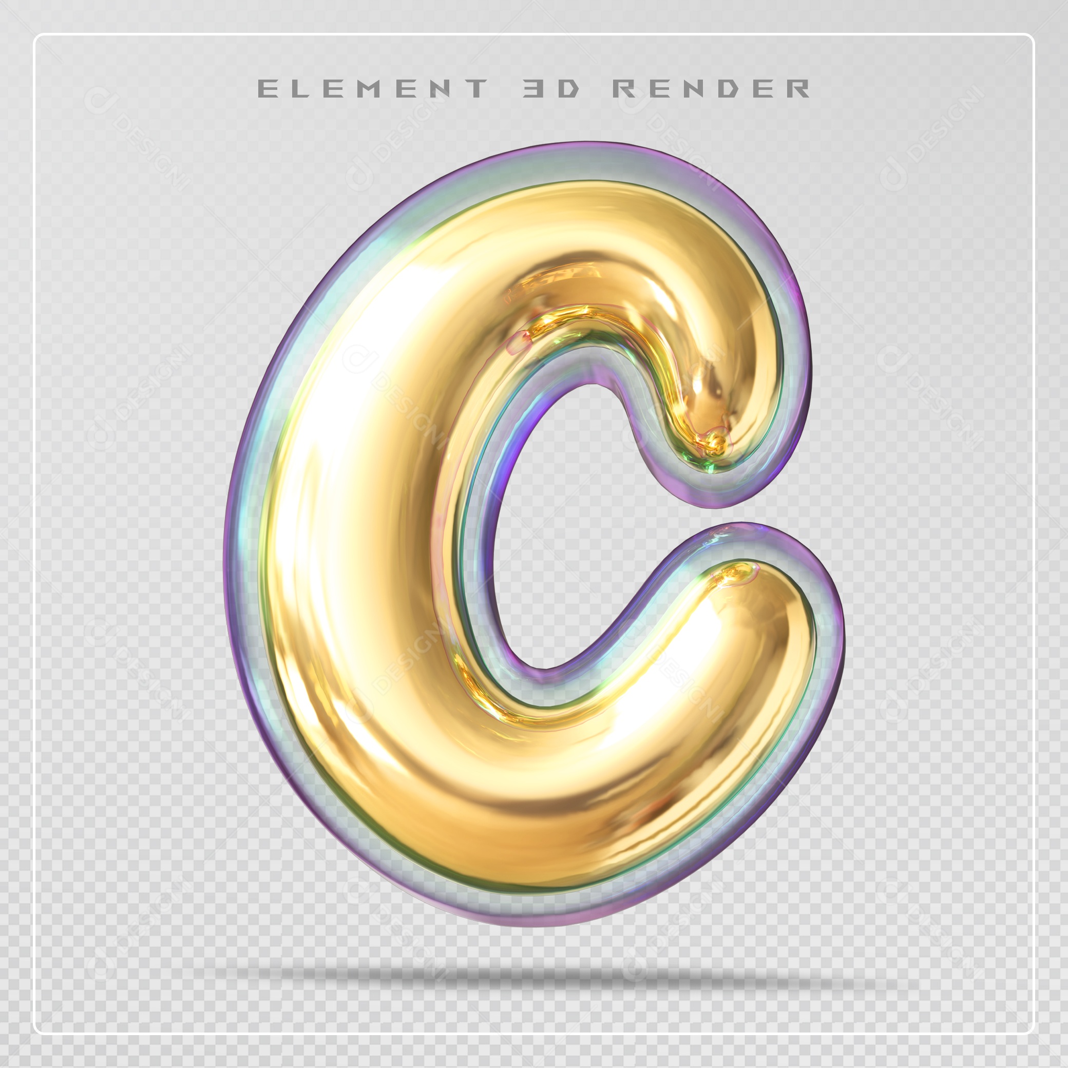 Elemento 3D Letra C Dourado Para Composição PSD