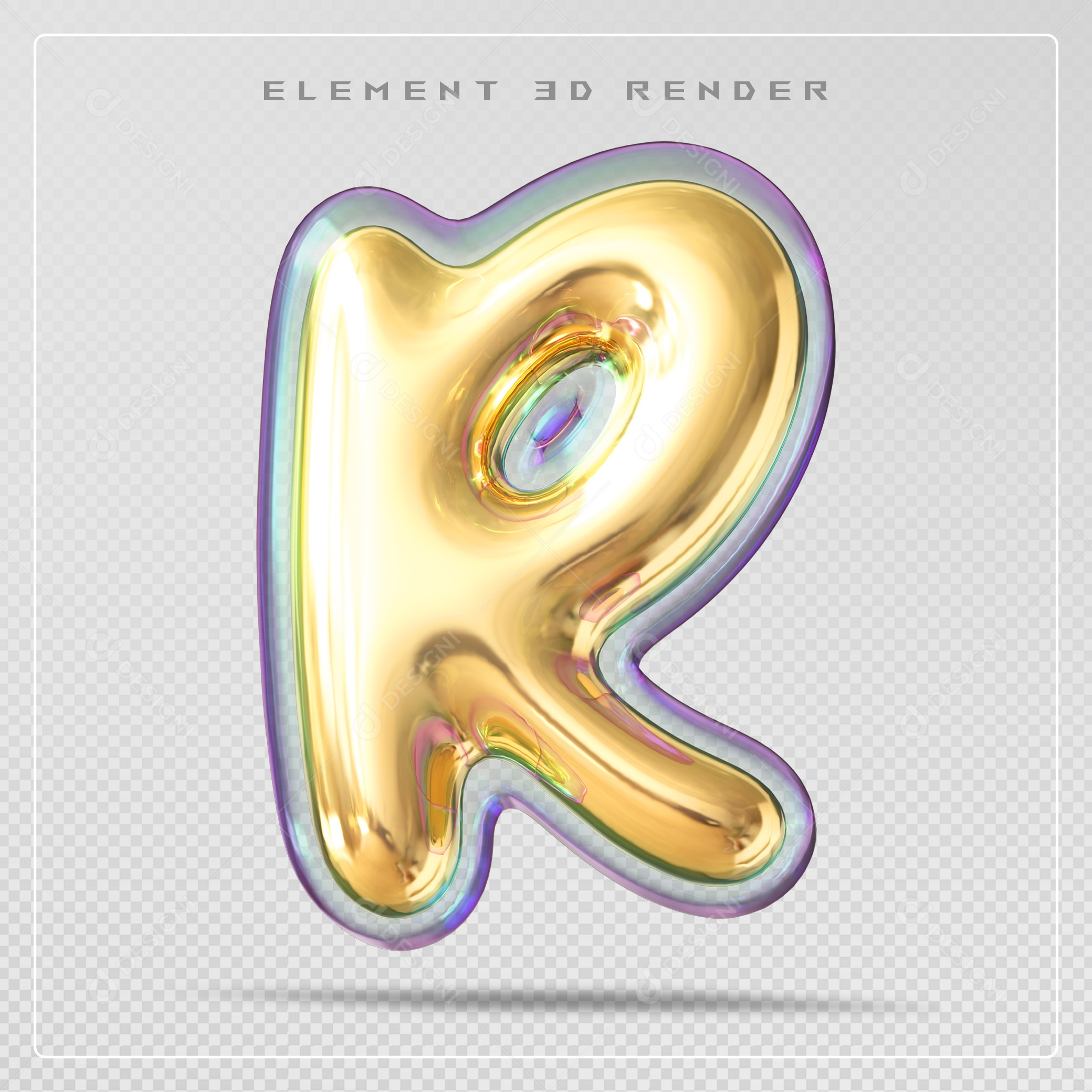 Elemento 3D Letra R Dourado Para Composição PSD