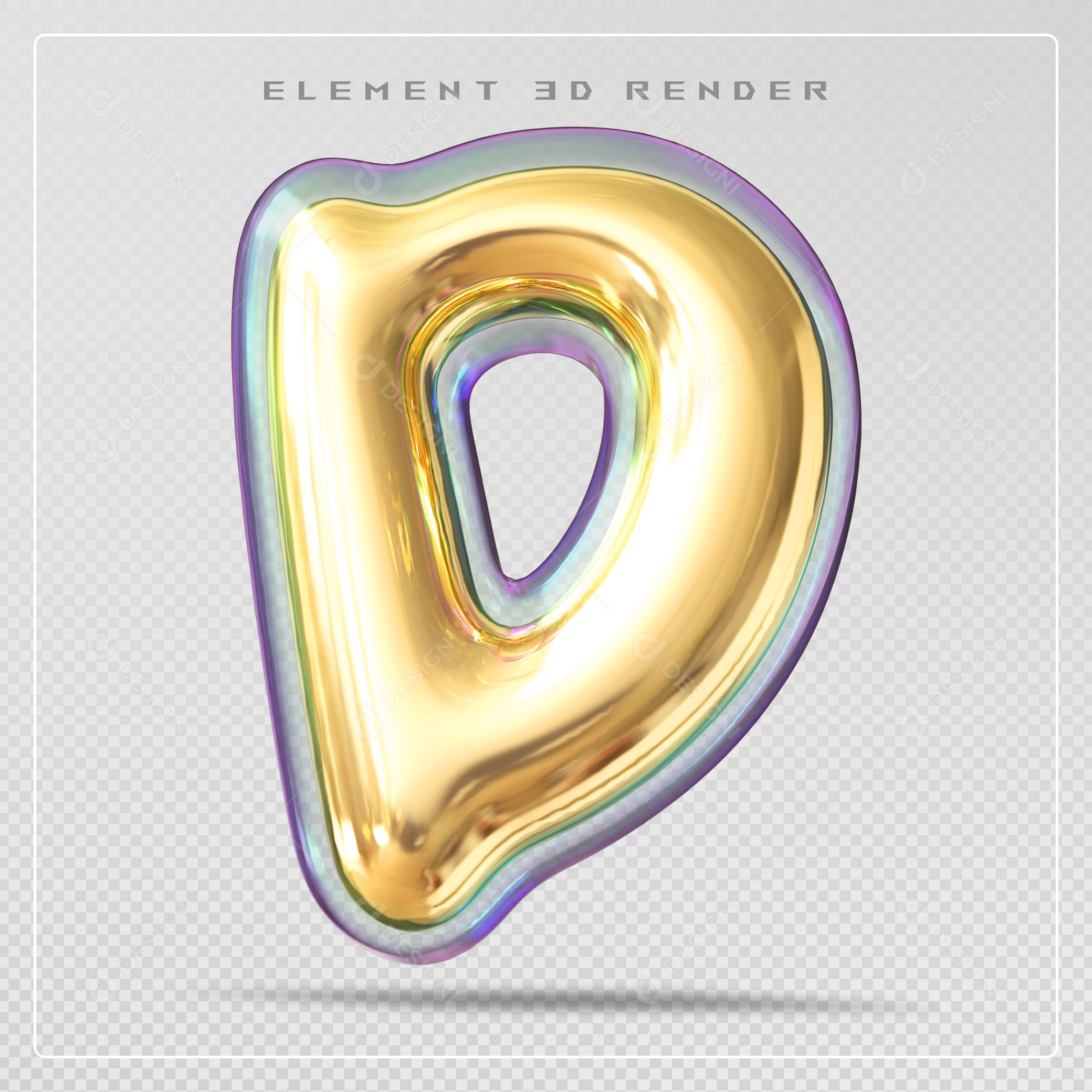 Elemento 3D Letra D Dourado Para Composição PSD