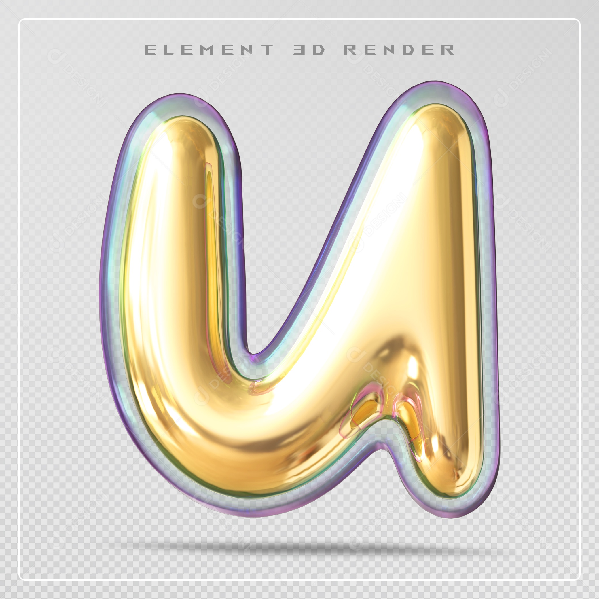 Elemento 3D Letra N Dourado Para Composição PSD