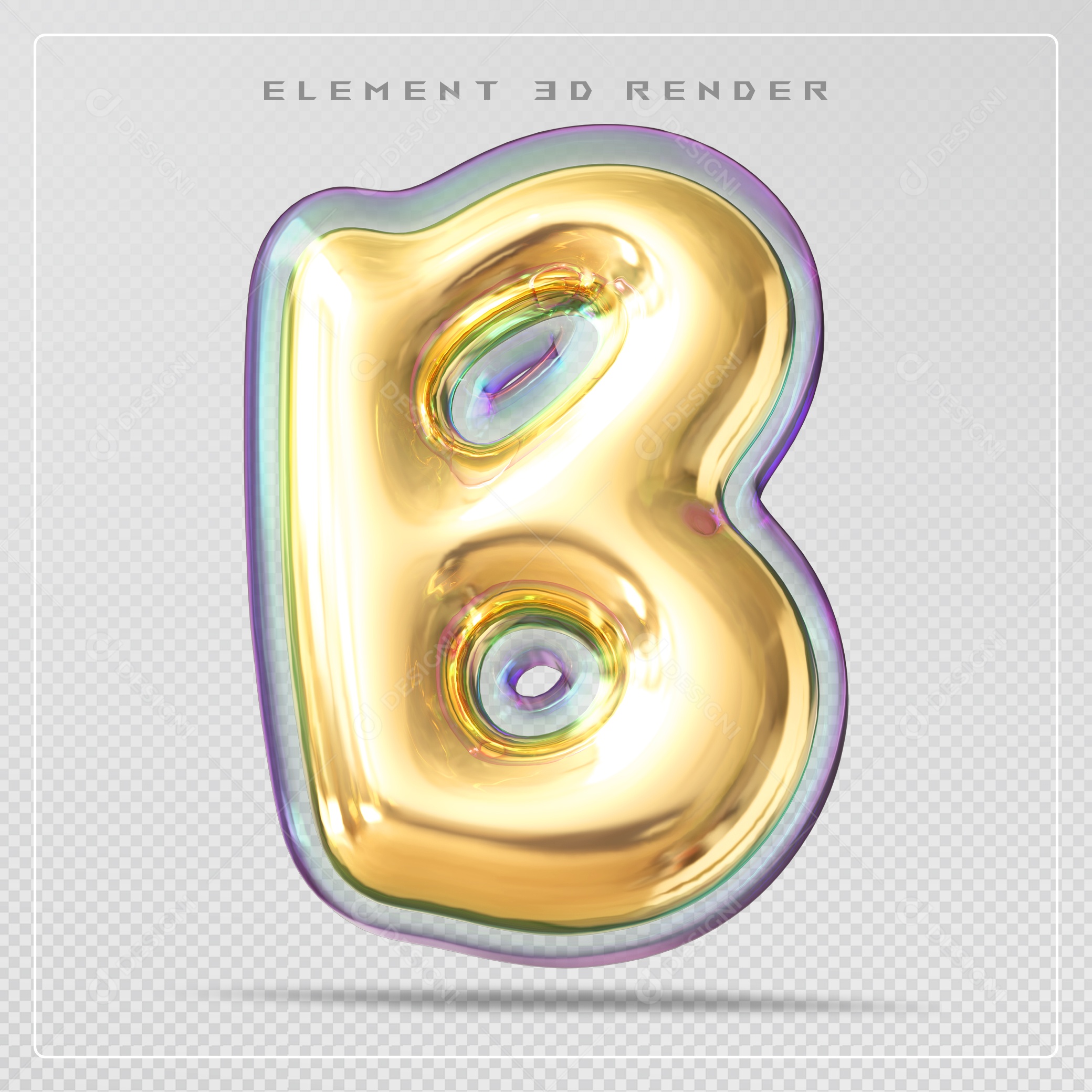 Elemento 3D Letra B Dourado Para Composição PSD