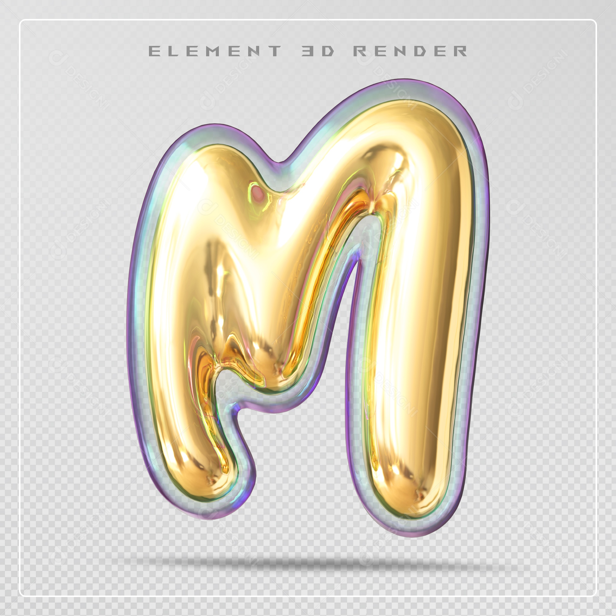 Elemento 3D Letra M Dourado Para Composição PSD