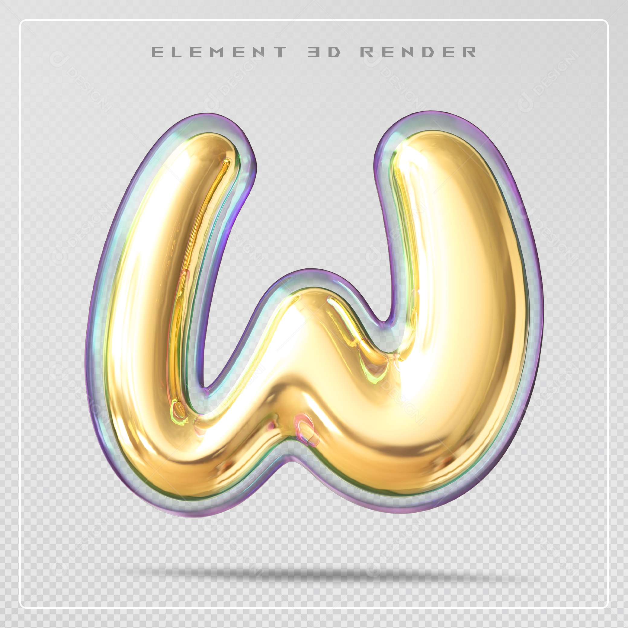 Elemento 3D Letra W Dourado Para Composição PSD