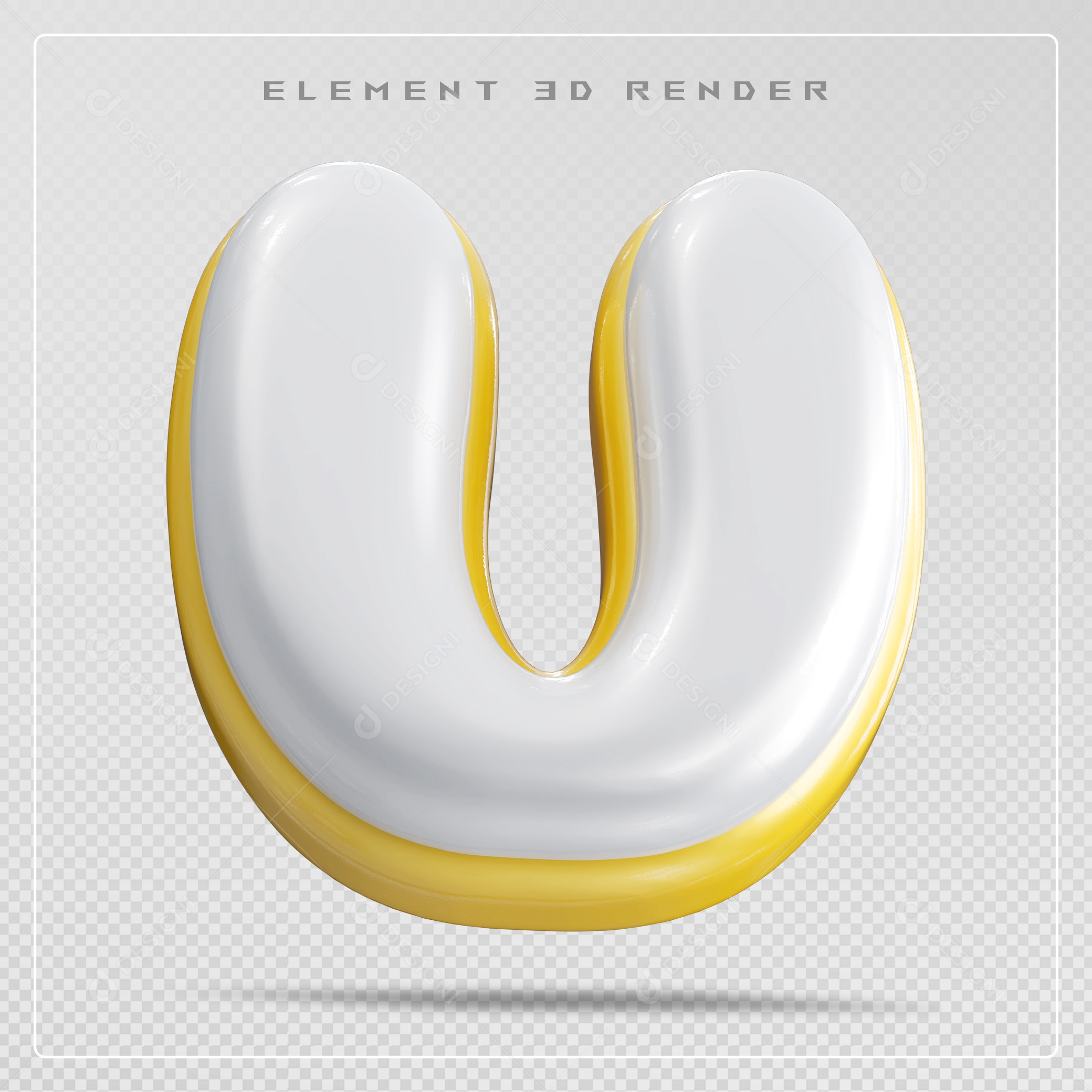 Elemento 3D Letra U Branco Para Composição PSD