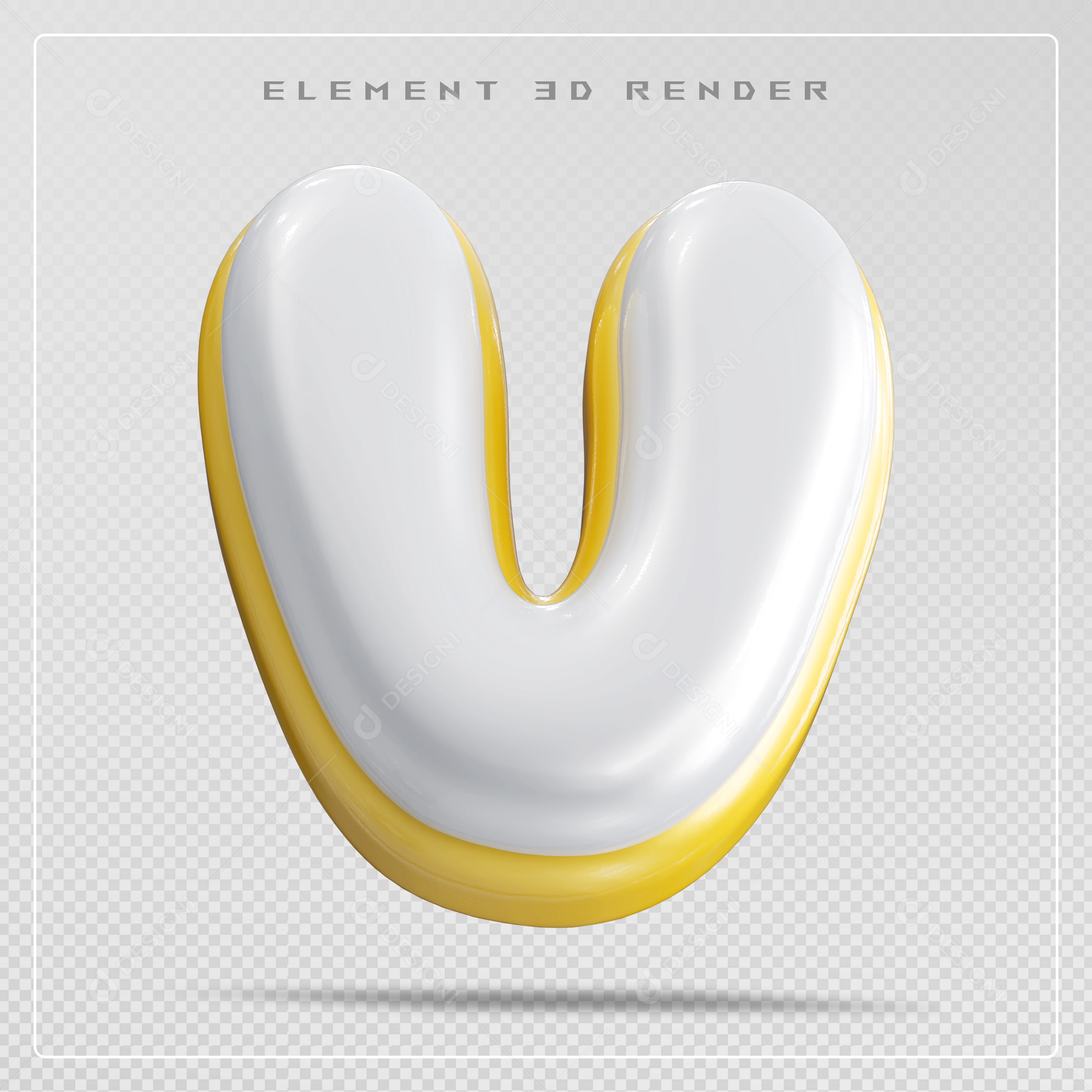 Elemento 3D Letra V Branco Para Composição PSD