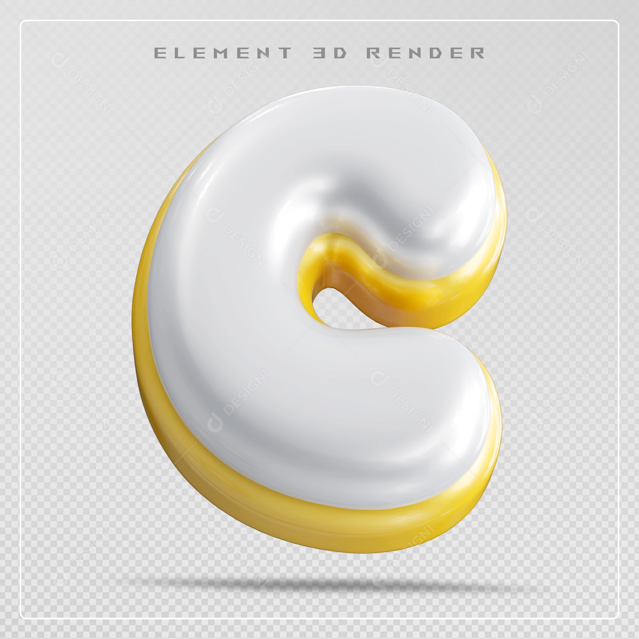 Elemento 3D Letra C Branco Para Composição PSD