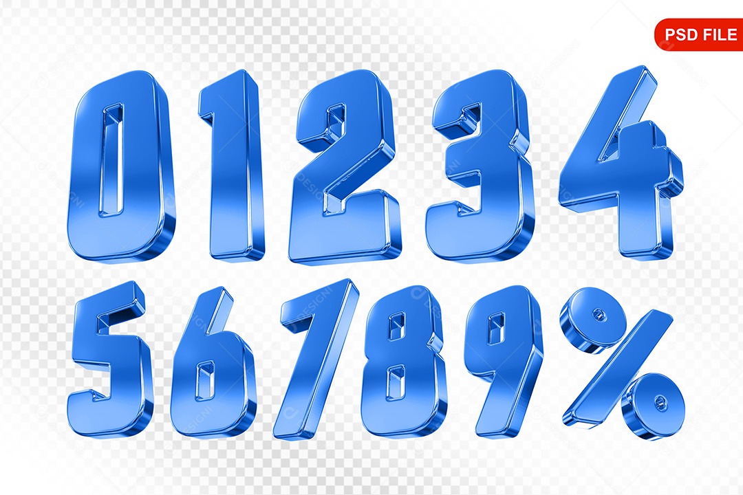 Elemento 3D Conjunto de Números Azul Para Composição PSD