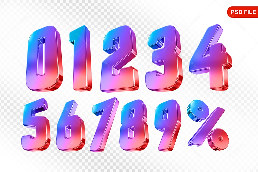Elemento 3D Conjunto de Números Colorido Para Composição PSD