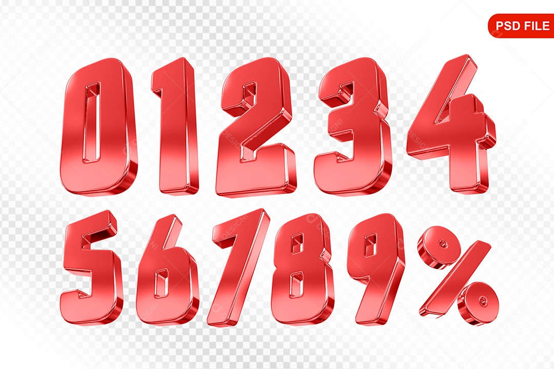 Elemento 3D Conjunto de Números Vermelho Para Composição PSD
