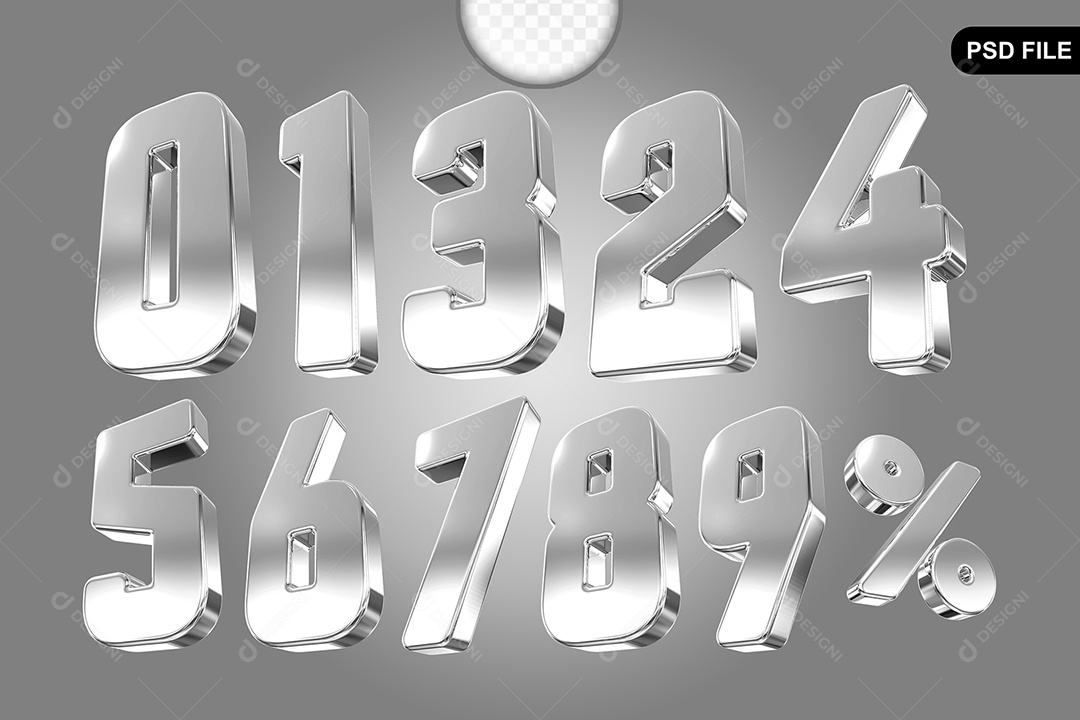 Elemento 3D Conjuto de Números Prata Para Composição PSD