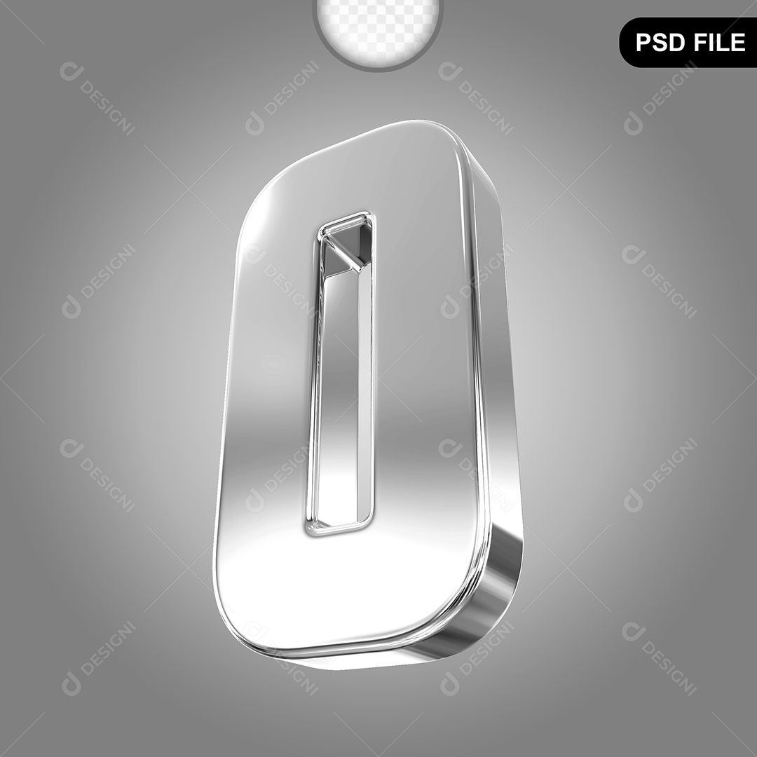 Elemento 3D Número 0 Prata Para Composição PSD