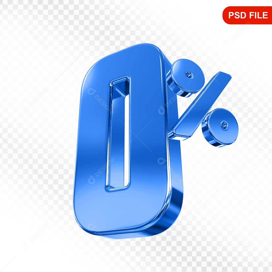 Elemento 3D Número 0% Azul Para Composição PSD