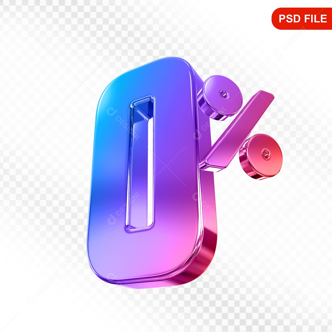 Elemento 3D Número 0% Colorido Para Composição PSD