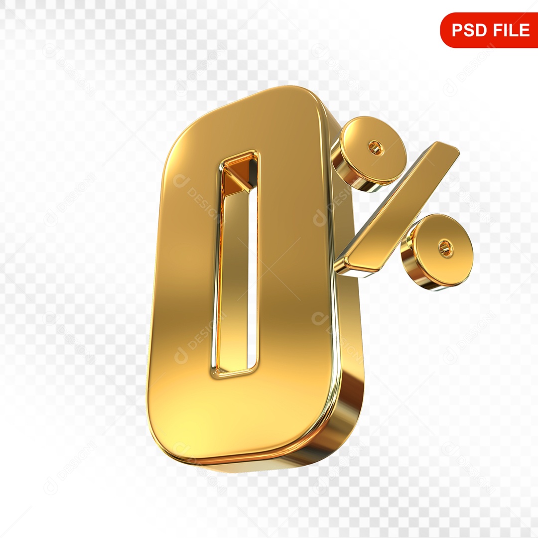 Elemento 3D Número 0% Dourado Para Composição PSD