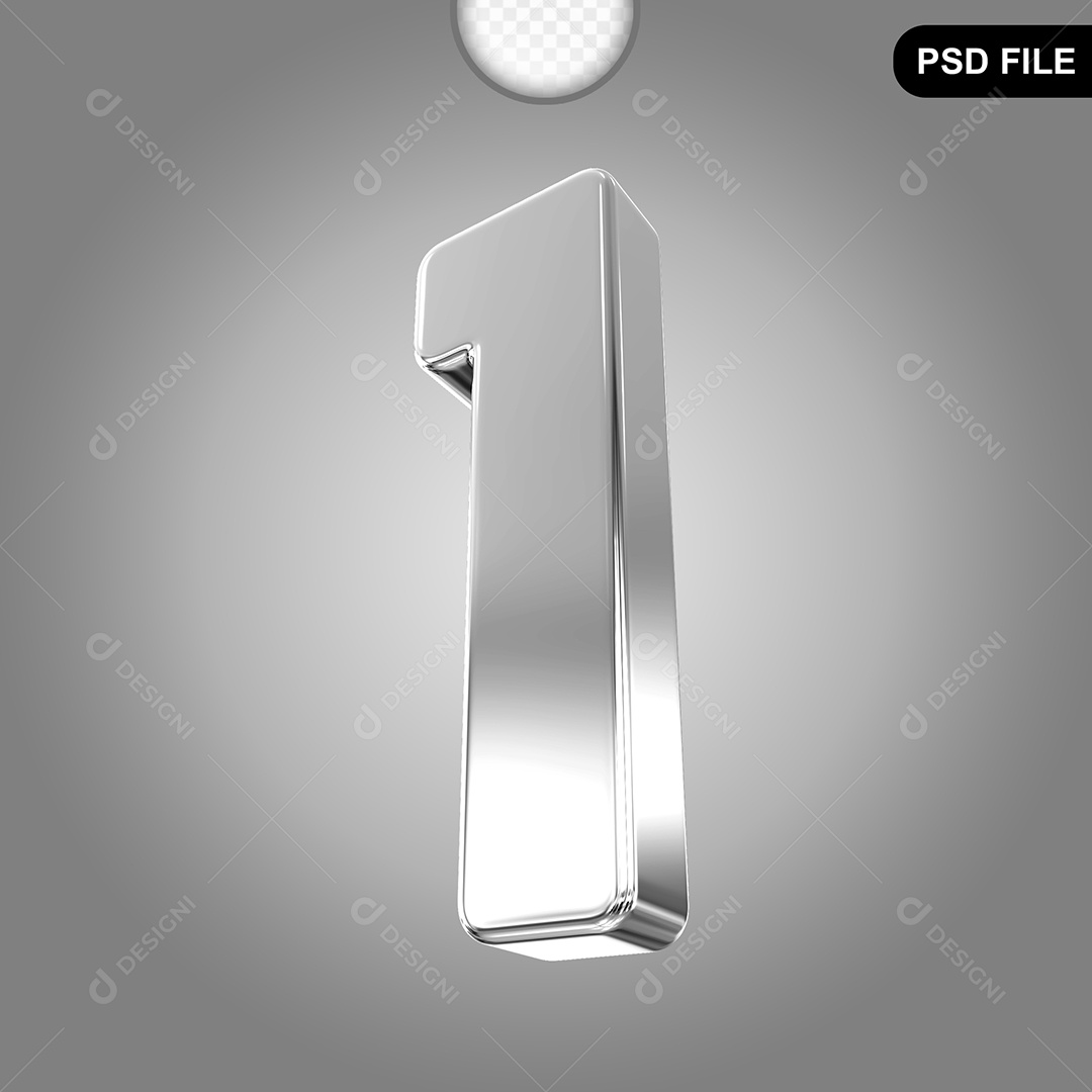 Elemento 3D Número 1 Prata Para Composição PSD