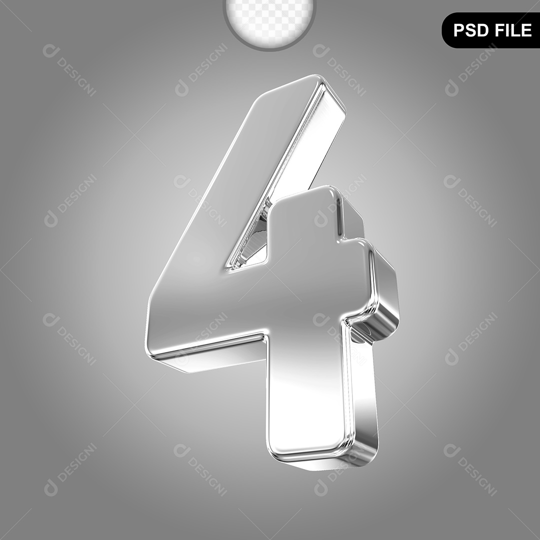 Elemento 3D Número 4 Prata Para Composição PSD