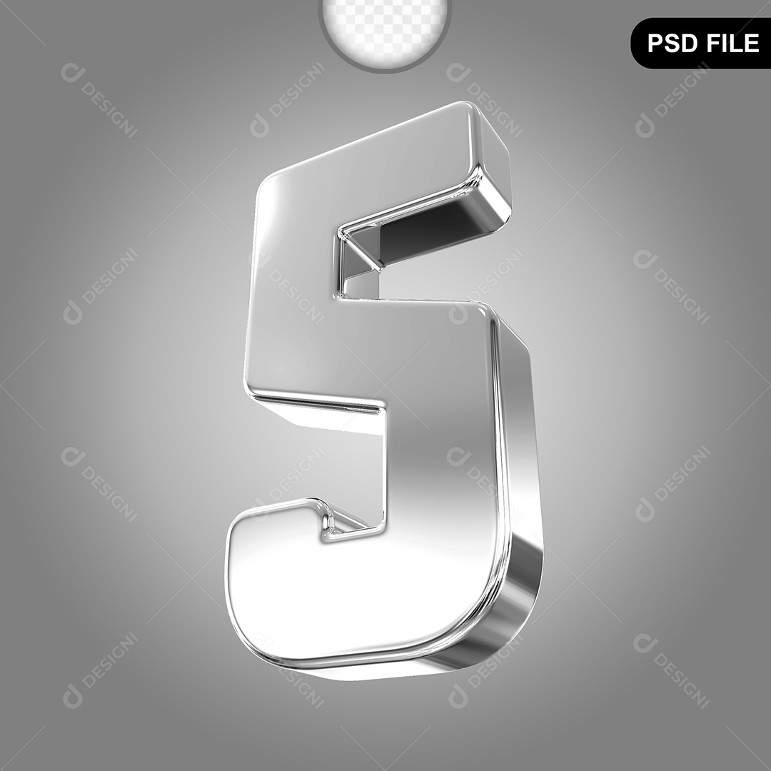 Elemento 3D Número 5 Prata Para Composição PSD