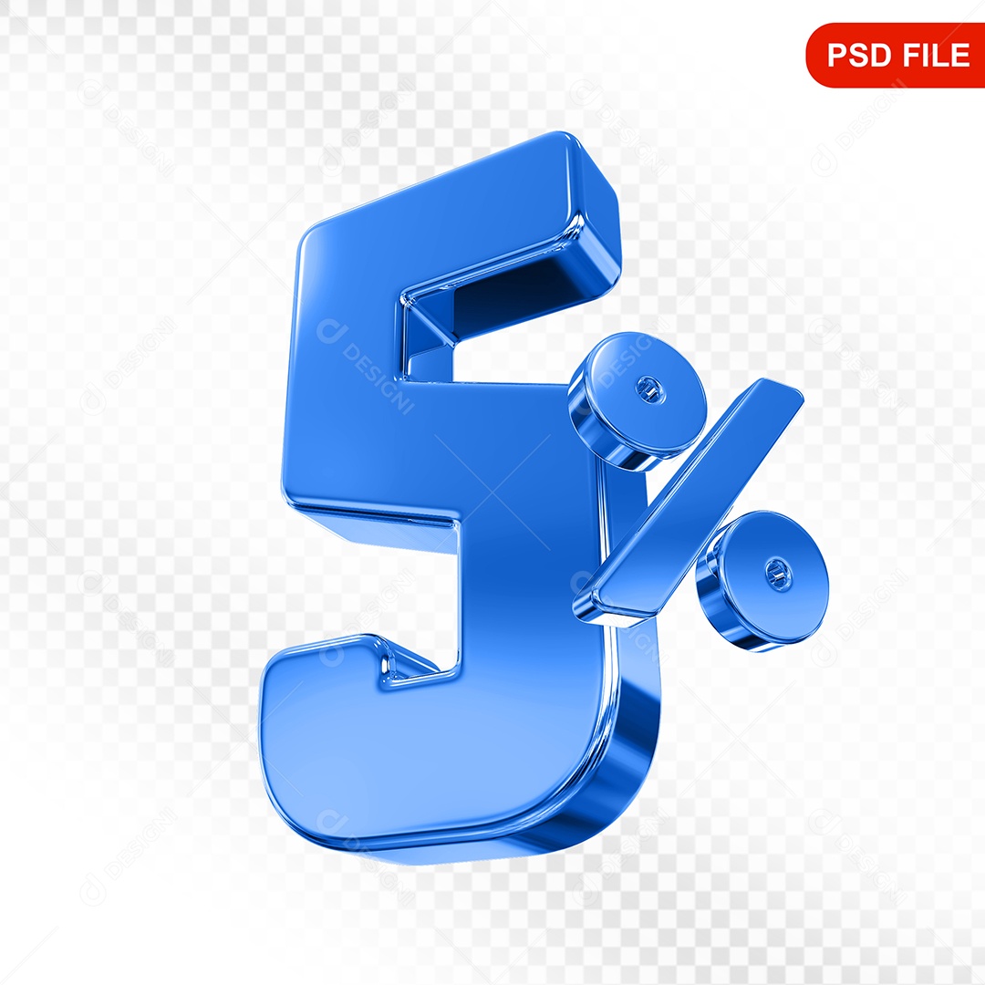 Elemento 3D Número 5% Azul Para Composição PSD