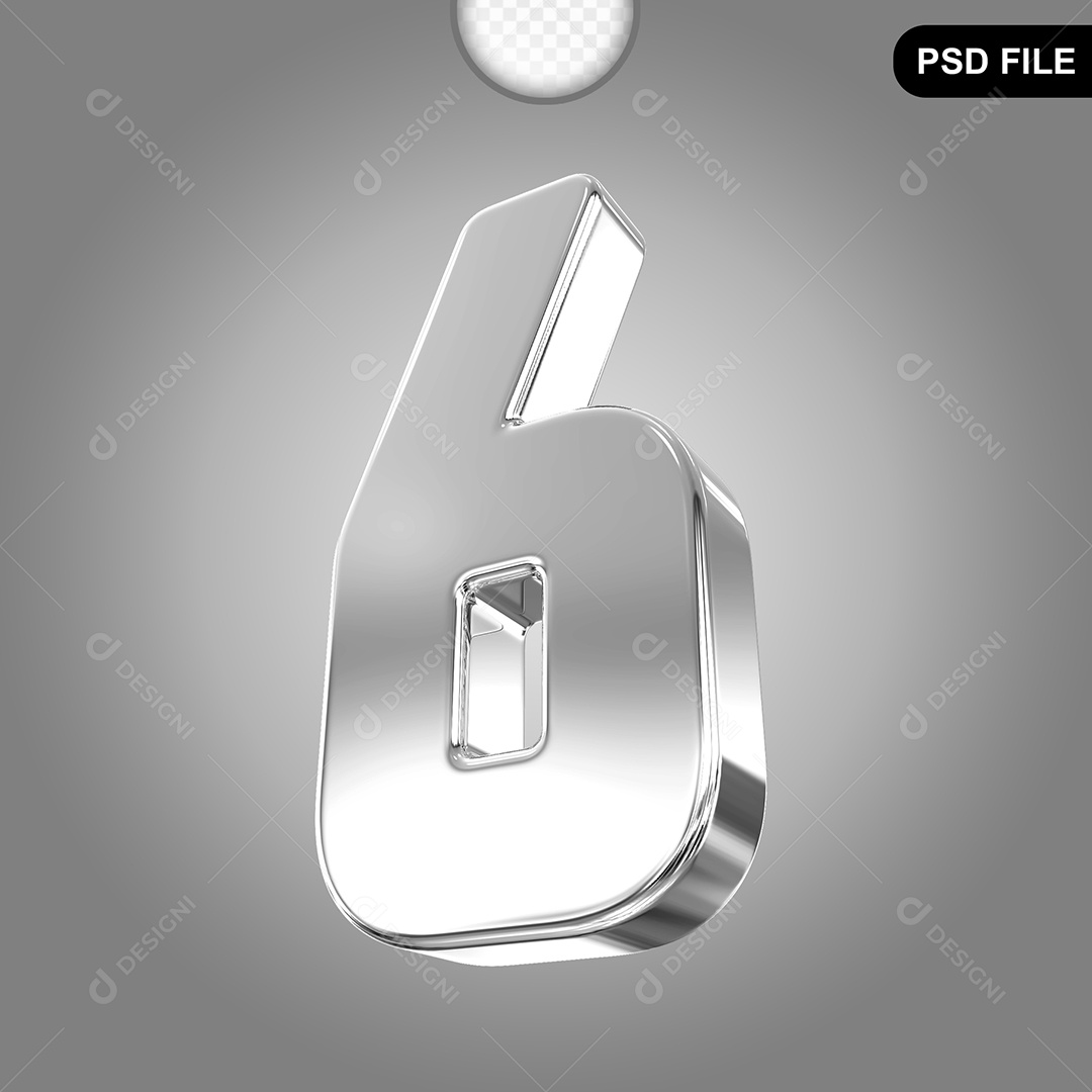 Elemento 3D Número 6 Prata Para Composição PSD