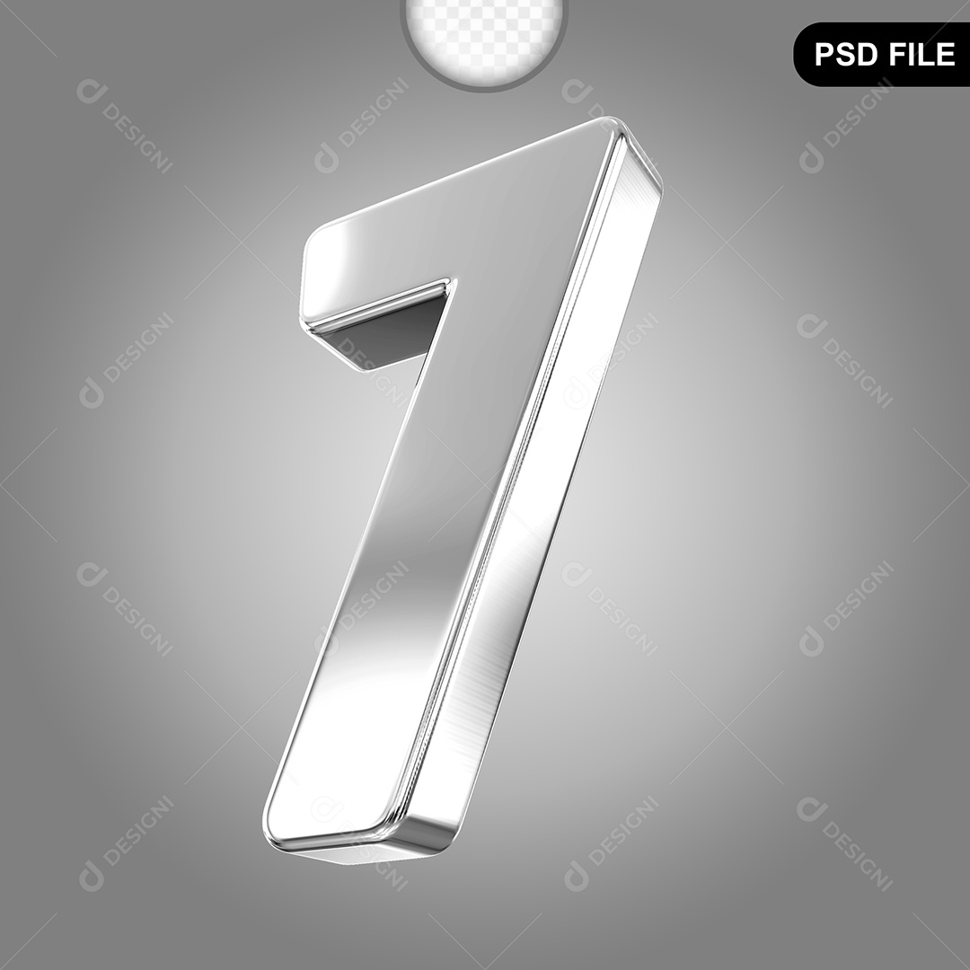 Elemento 3D Número 7 Prata Para Composição PSD