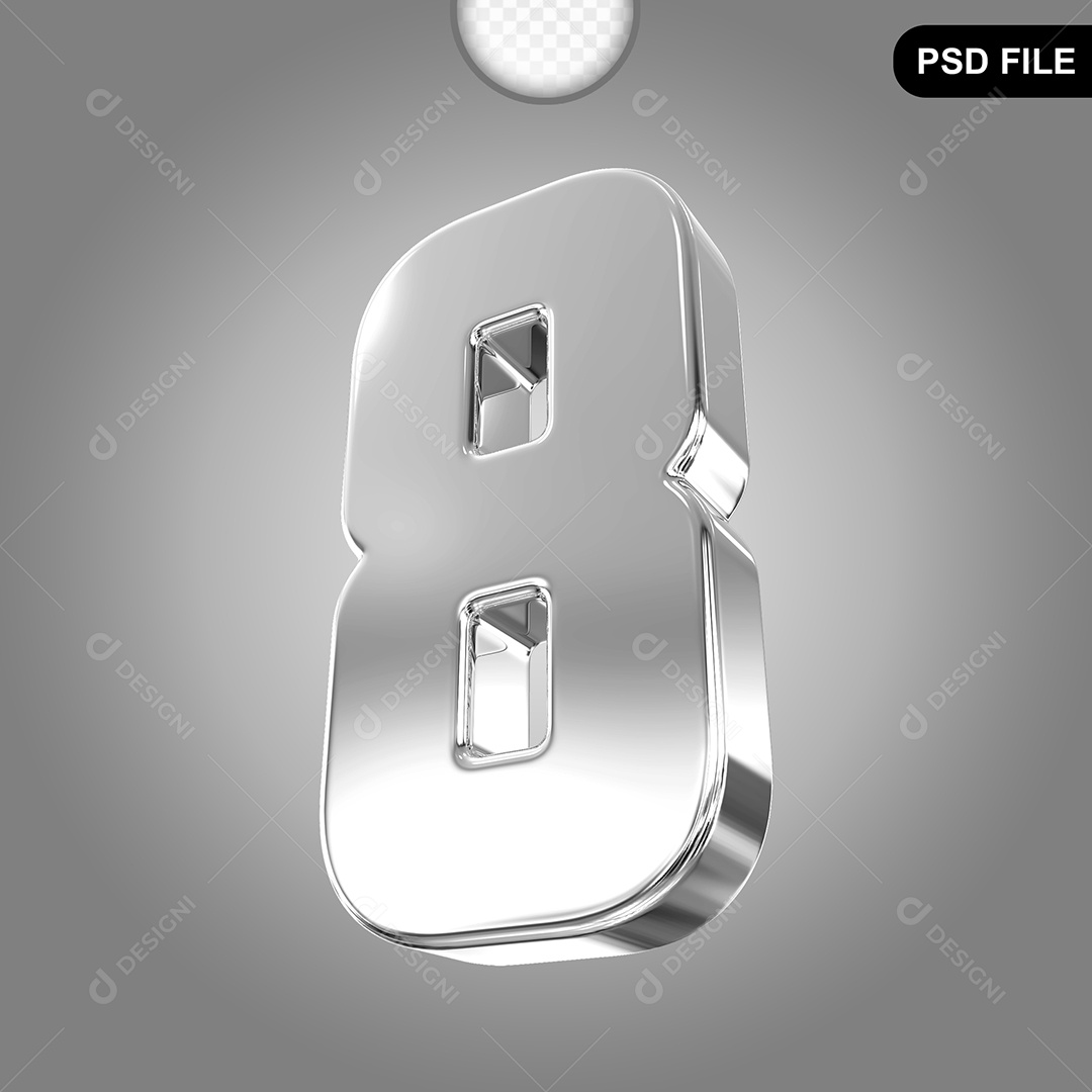 Elemento 3D Número 8 Prata Para Composição PSD