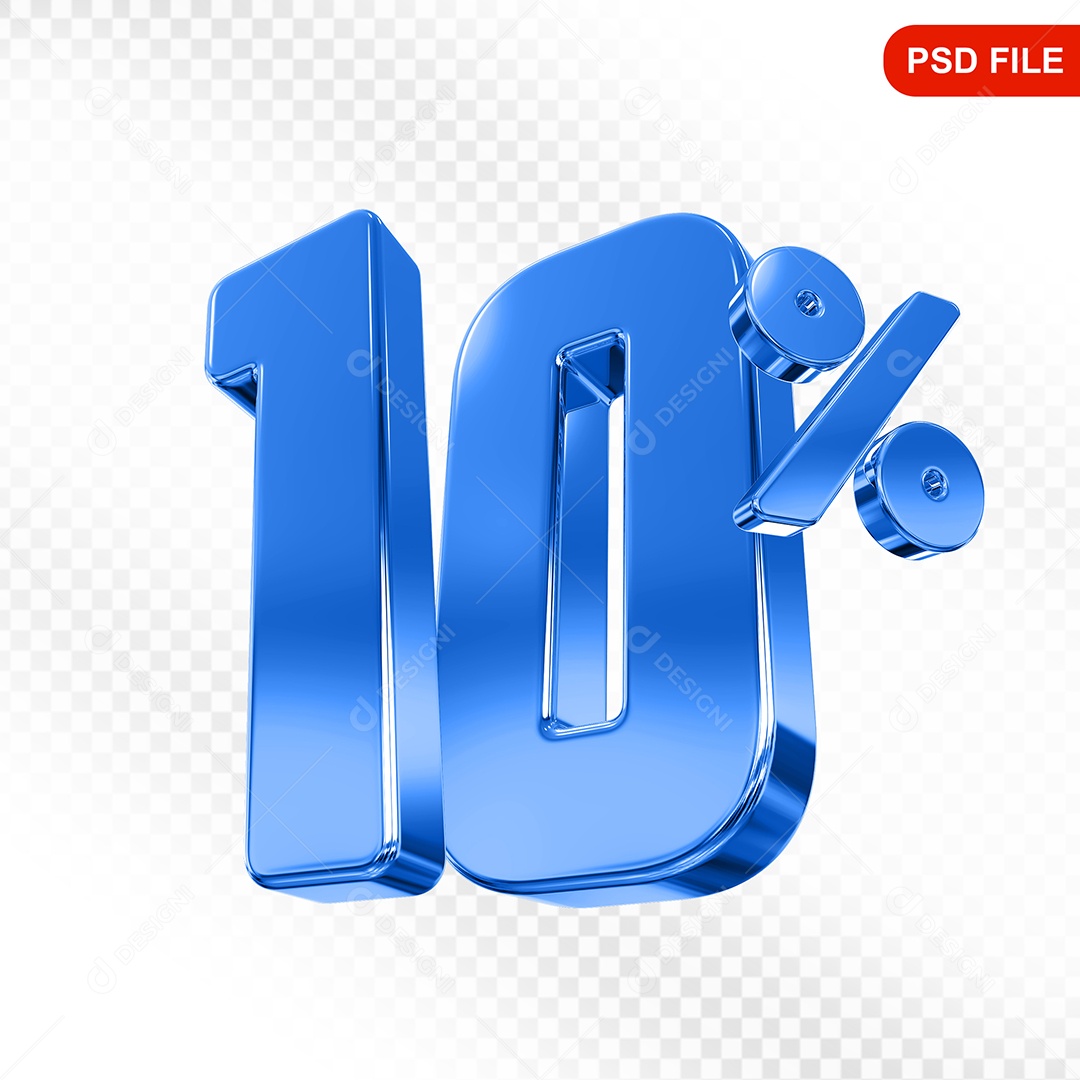 Elemento 3D Número 10% Azul Para Composição PSD