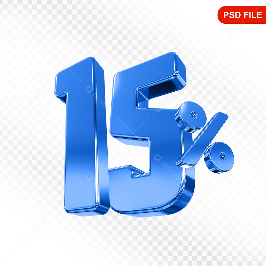 Elemento 3D Número 15% Azul Para Composição PSD