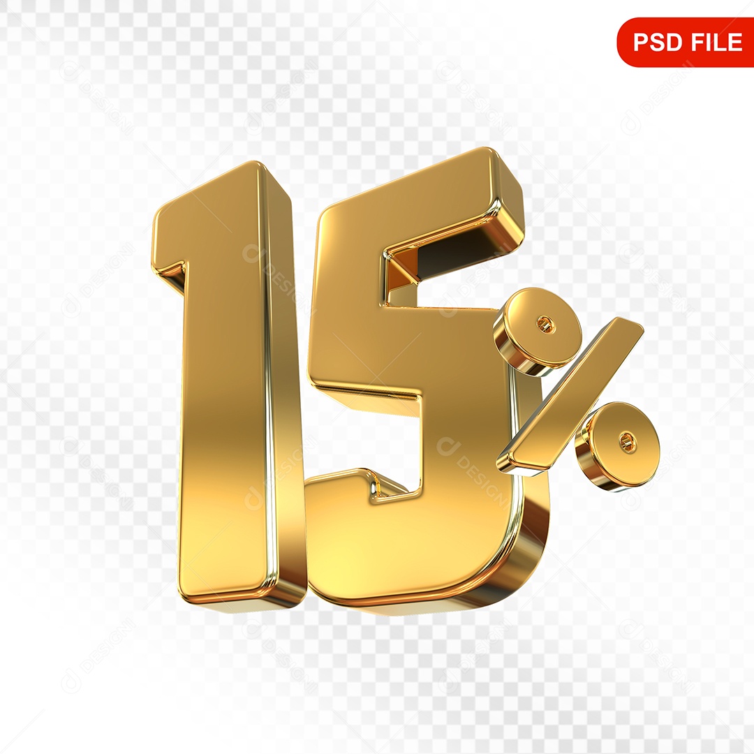 Elemento 3D Número 15% Dourado Para Composição PSD