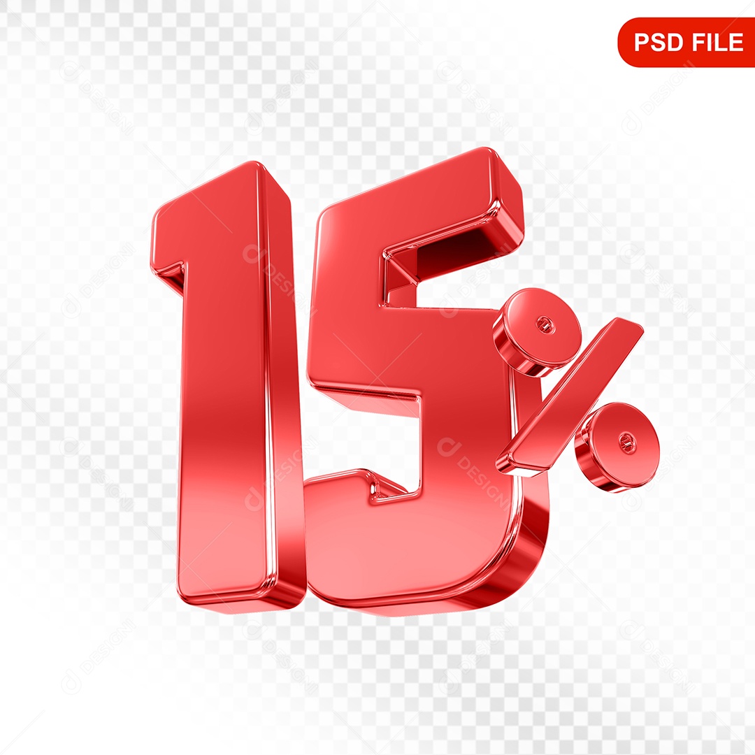 Elemento 3D Número 15% Vermelho Para Composição PSD